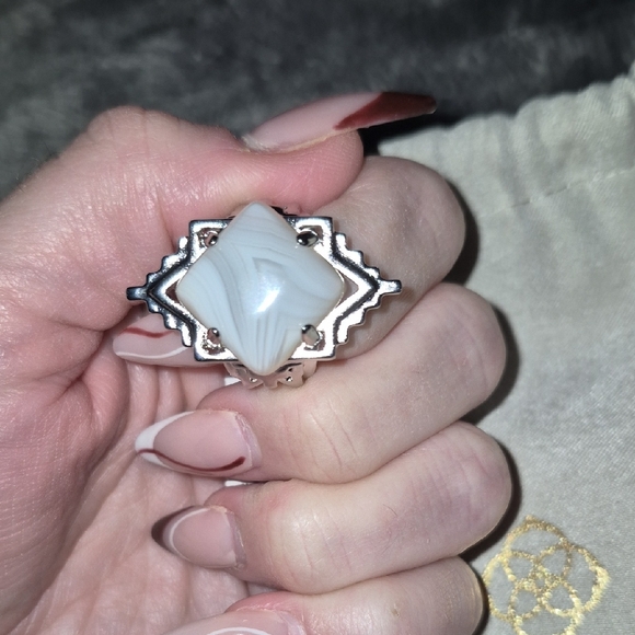 Kendra Scott Cass CCKTL Ring RHOD Gray Banded Agate Sz 7 NWT - Picture 8 of 8